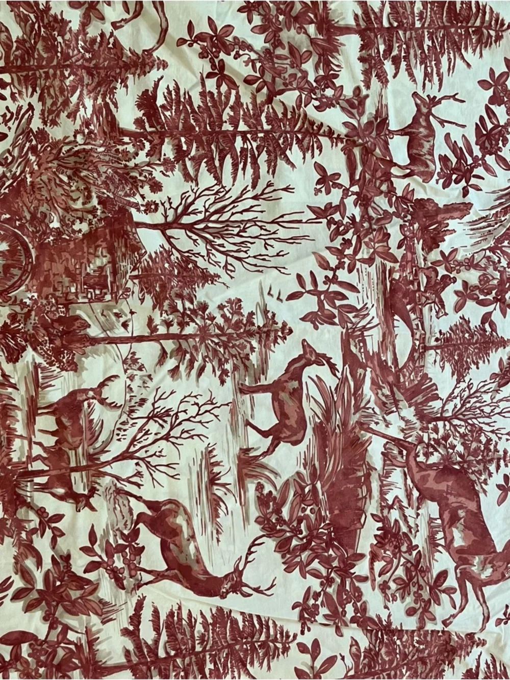 Pottery Barn Duvet Cover Red Alpine Toile Queen Cotton Woodsy Deer Cabin Charm